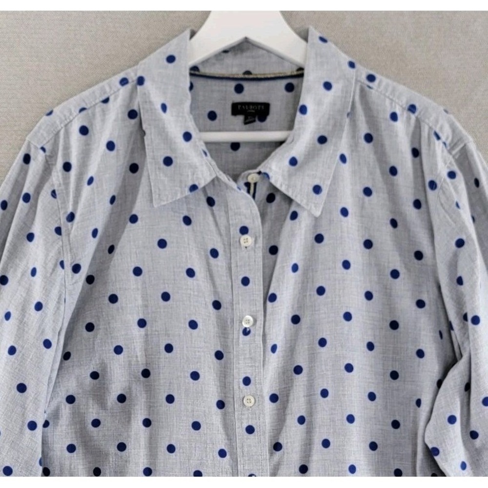 Talbots Womens Top Preppy Polka Dot Button Up Size 3X Gray Blue Office Classic